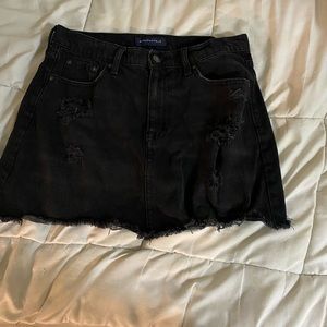 Black denim distressed skirt